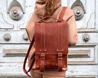 Leather Backpack Satchel, Unisex Laptop Backpack, Mens Womens Leather Satchel Backpack