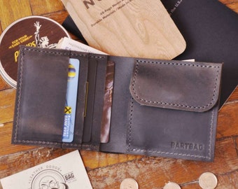 Mens leather wallet Keychain wallet leather