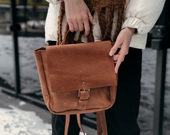 Personalized Vintage Leather Rucksack Purse - Women’s Backpack