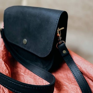 Black leather crossbody bag Soft leather crossbody bag