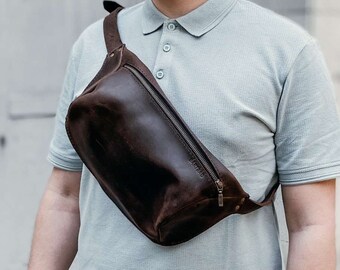Brown Leather Fanny Pack for Men - Versatile Sling Bag and Hip Bag, Perfect for Travel, Hiking, and Everyday Use