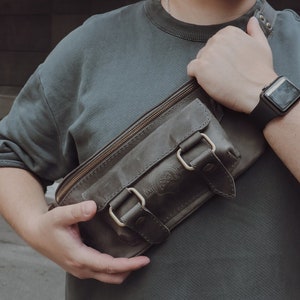 Leather sling bag Leather waist bag Leather belt bag Leather fanny pack Maroon sling bag Gray belt bag