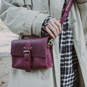 Bolso bandolera mini burdeos | Bolso de mano de cuero suave para teléfono celular