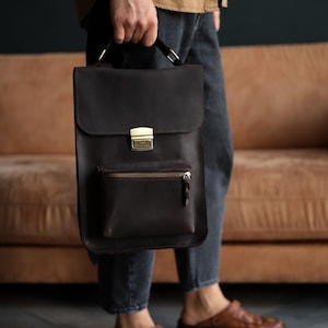 Sac à dos pour ordinateur portable en cuir pleine fleur pour hommes | Sac pour ordinateur portable 14" | Sac à dos de voyage et sac à dos d'école