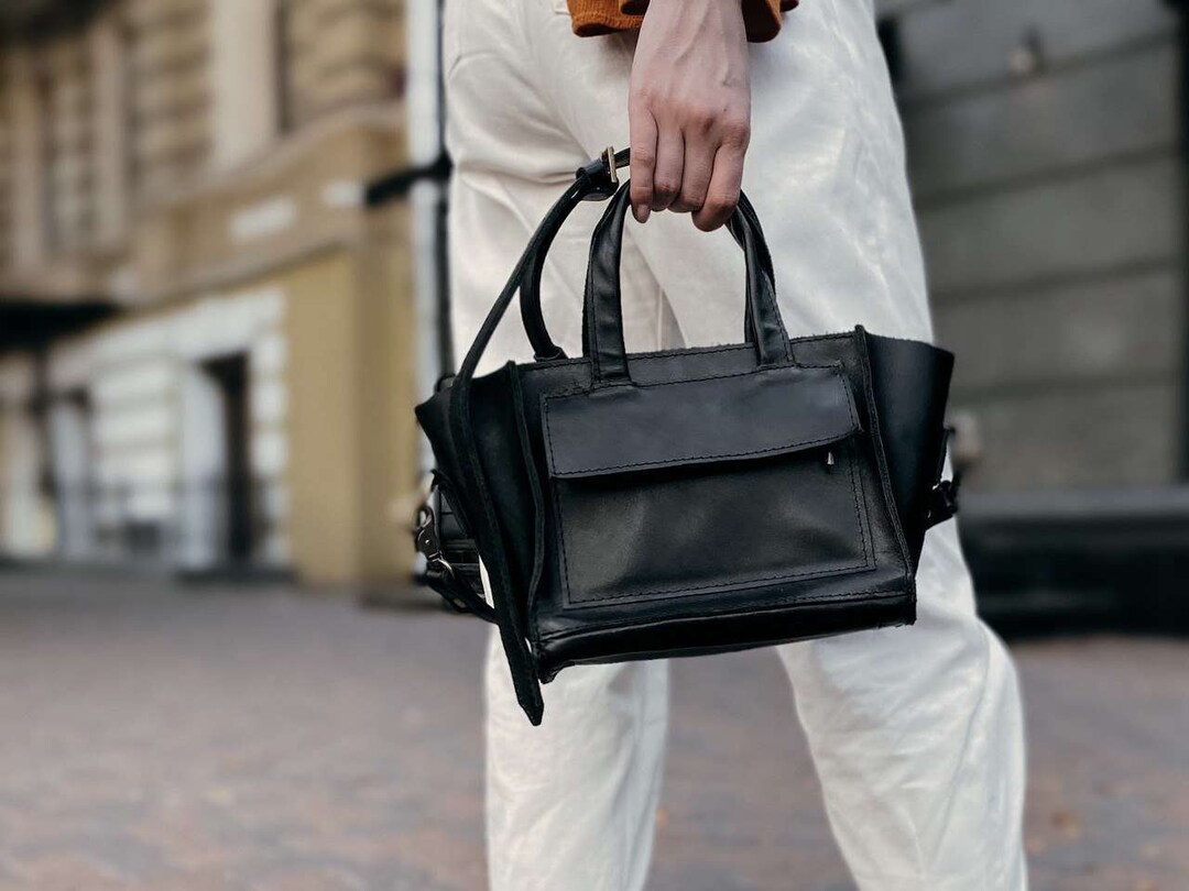 Black Leather Mini Crossbody Bag – Handmade Minimalist Purse for