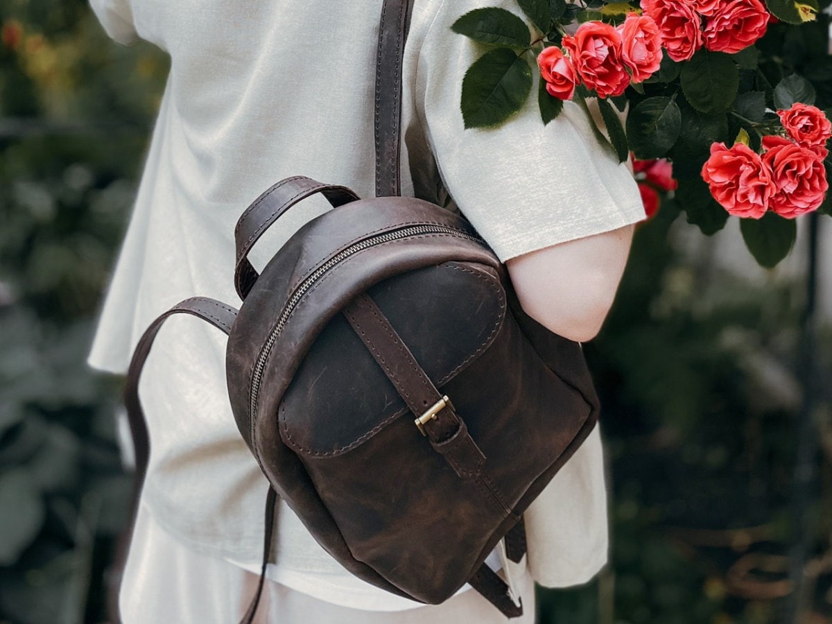Brown Vintage Leather Mini Backpack Purse for Women: Stylish  display picture 2