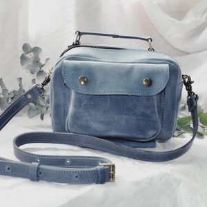 Small leather purse Leather bag women Cross body purse Leather shoulder bag Denim