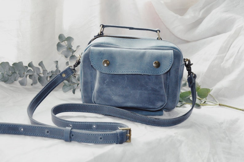 Small leather purse Leather bag women Cross body purse Leather shoulder bag Denim