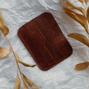 Cartera porta tarjetas Cartera delgada Cartera de cuero personalizada Cartera pequeña para mujer Cognac