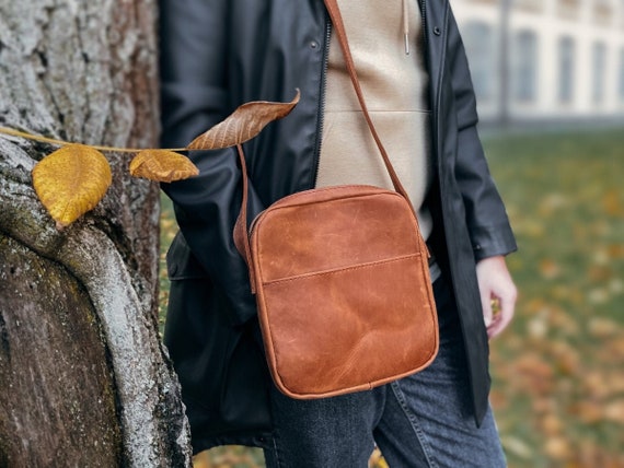 Genuine Brown Mens Leather Sling Bag | Crossbody Bag Black