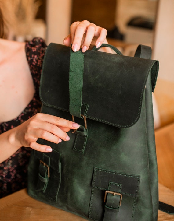 dark green leather backpack Icon in Khaki Best backpack for travel Sneaker Carry On Travel Bag