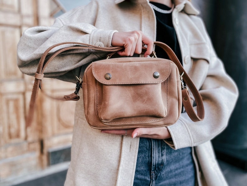 Small leather purse Leather bag women Cross body purse Leather shoulder bag Beige