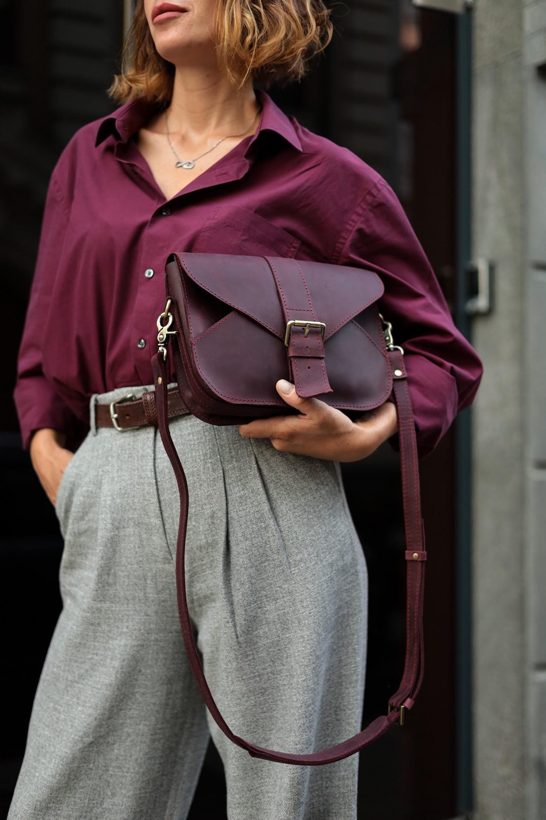Arnela Mini Satchel Bag in Burgundy