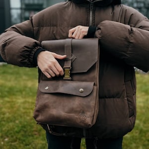 Leather Laptop Backpack for Men and Women - Convertible Rucksack, Travel & Work Bag