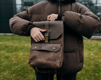 Leather Laptop Backpack for Men and Women - Convertible Rucksack, Travel & Work Bag