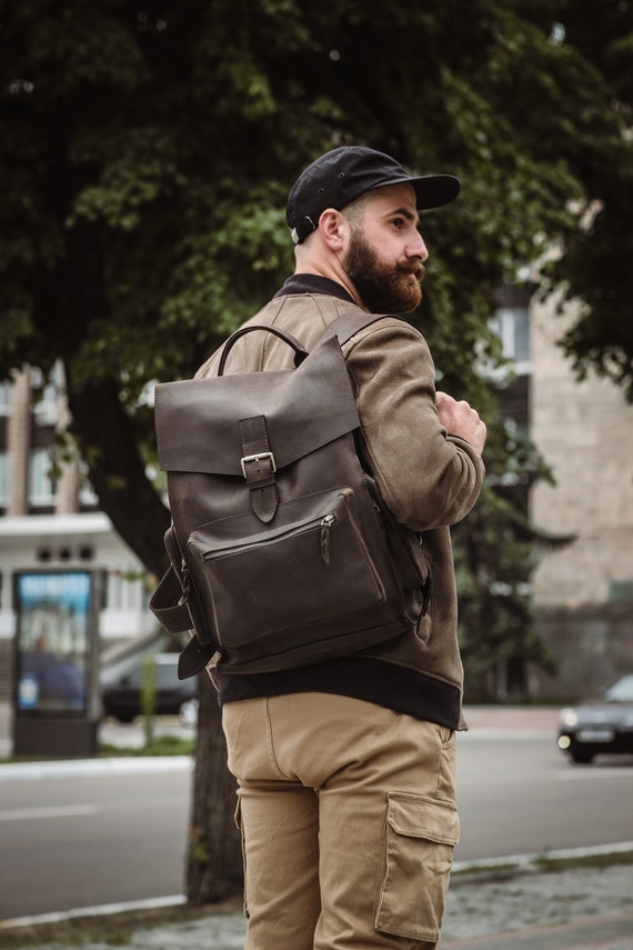 City Crazy Horse Leather Backpack Multi pocket Vintage Rucksack Urban Travel Bag Etsy