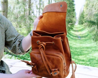 Brown Leather Backpack 10x10” Mari Leather Backpack - Rust Brown – Parker Clay main image 4