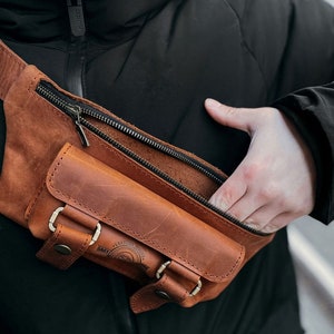 Leather fanny pack for women leather belt bag leather hip bag Cognac