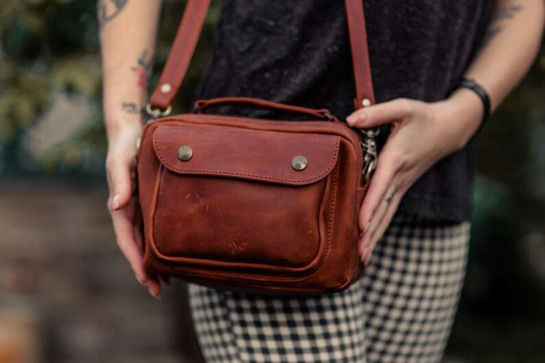Small crossbody bag leather purse women small leather purse leather travel bag Cognac