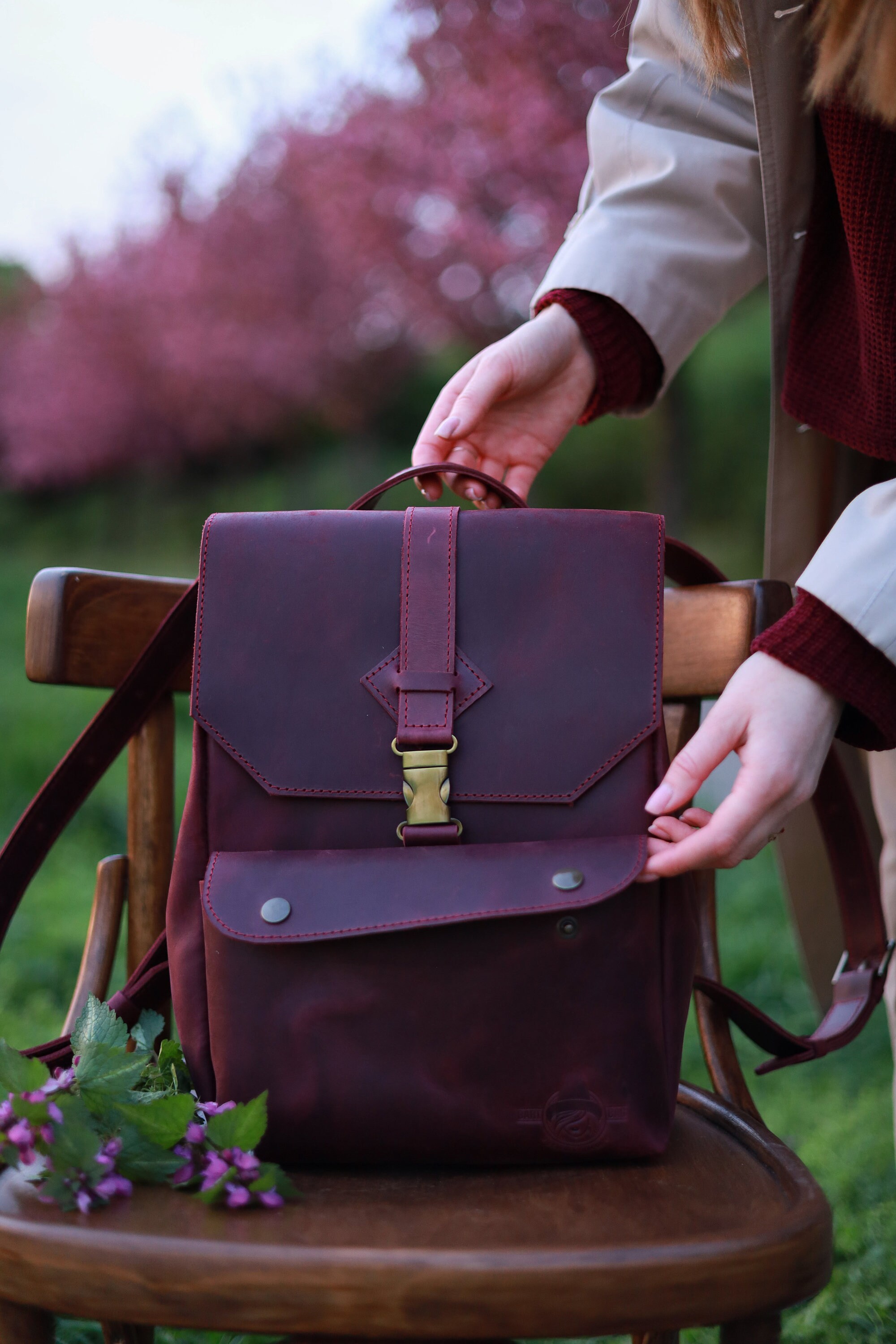 Elegant Small Burgundy Leather Backpack Purse Full Togo Leather Backpack | Elegant Everyday Design main image 2
