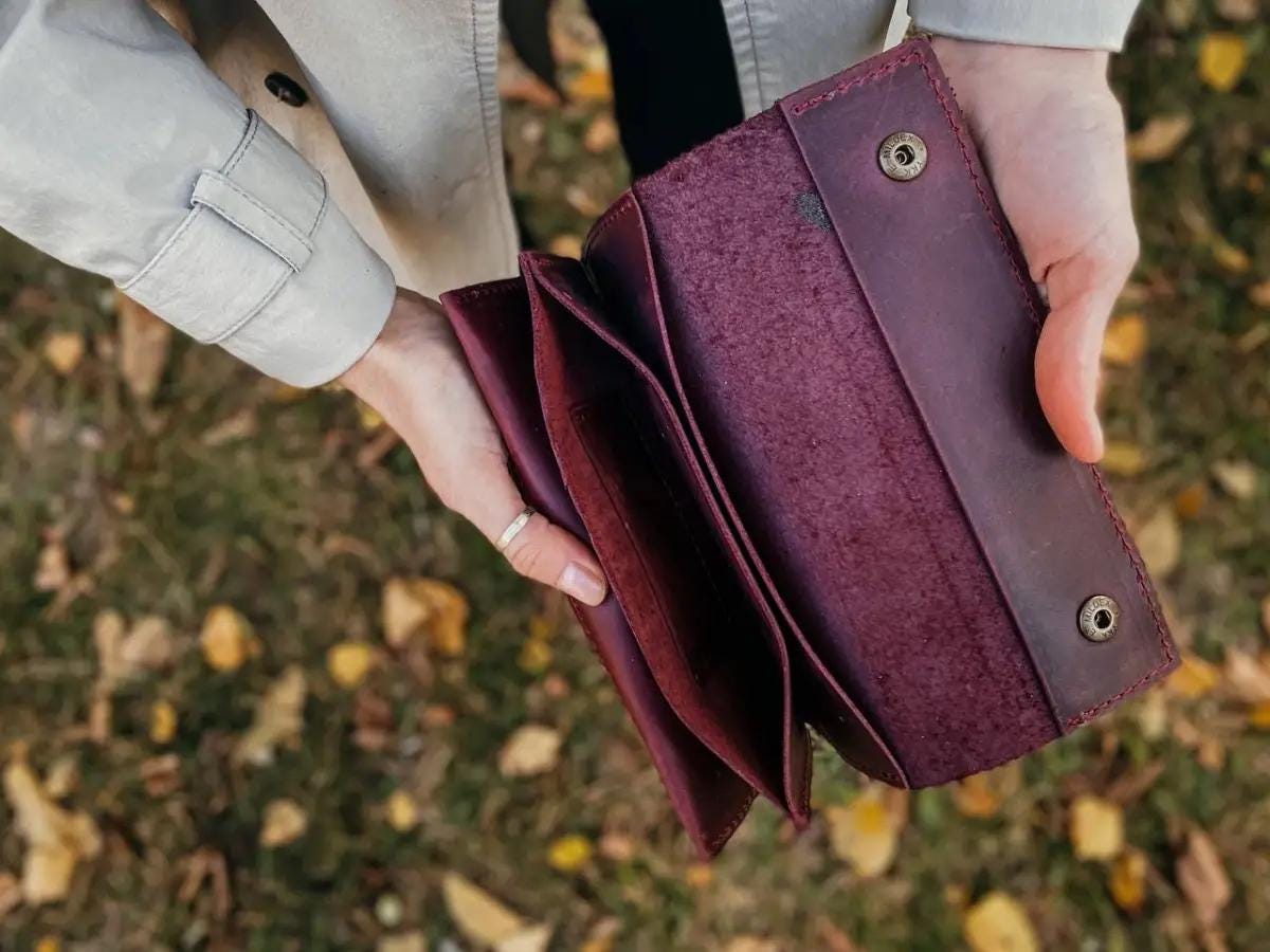 Burgundy Leather Long Wallet for Women – Monogrammed Phone Wallet