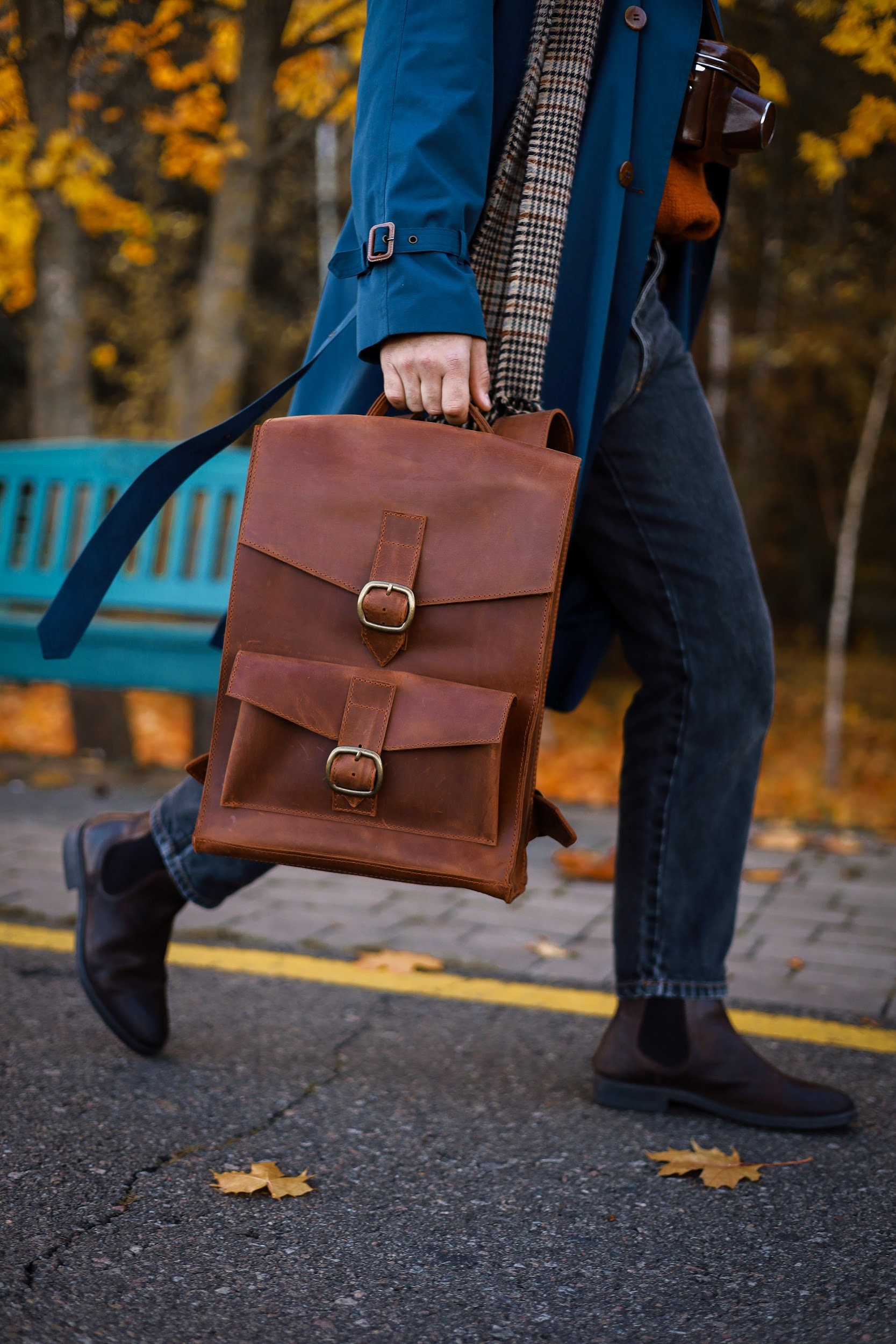 Vintage Brown Canvas Leather Backpack: Cute Monogrammed  display picture 1