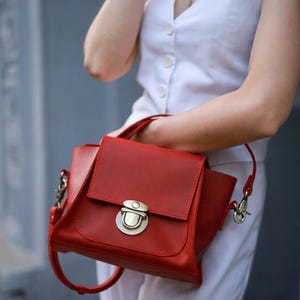 Women's Small Handbag - Real Leather Crossbody Bag - Crazy Horse Purse - Personalized Bag for Women - Handmade Everyday Style Red