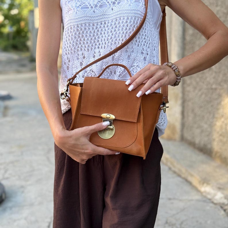 Women's Small Handbag - Real Leather Crossbody Bag - Crazy Horse Purse - Personalized Bag for Women - Handmade Everyday Style image 3