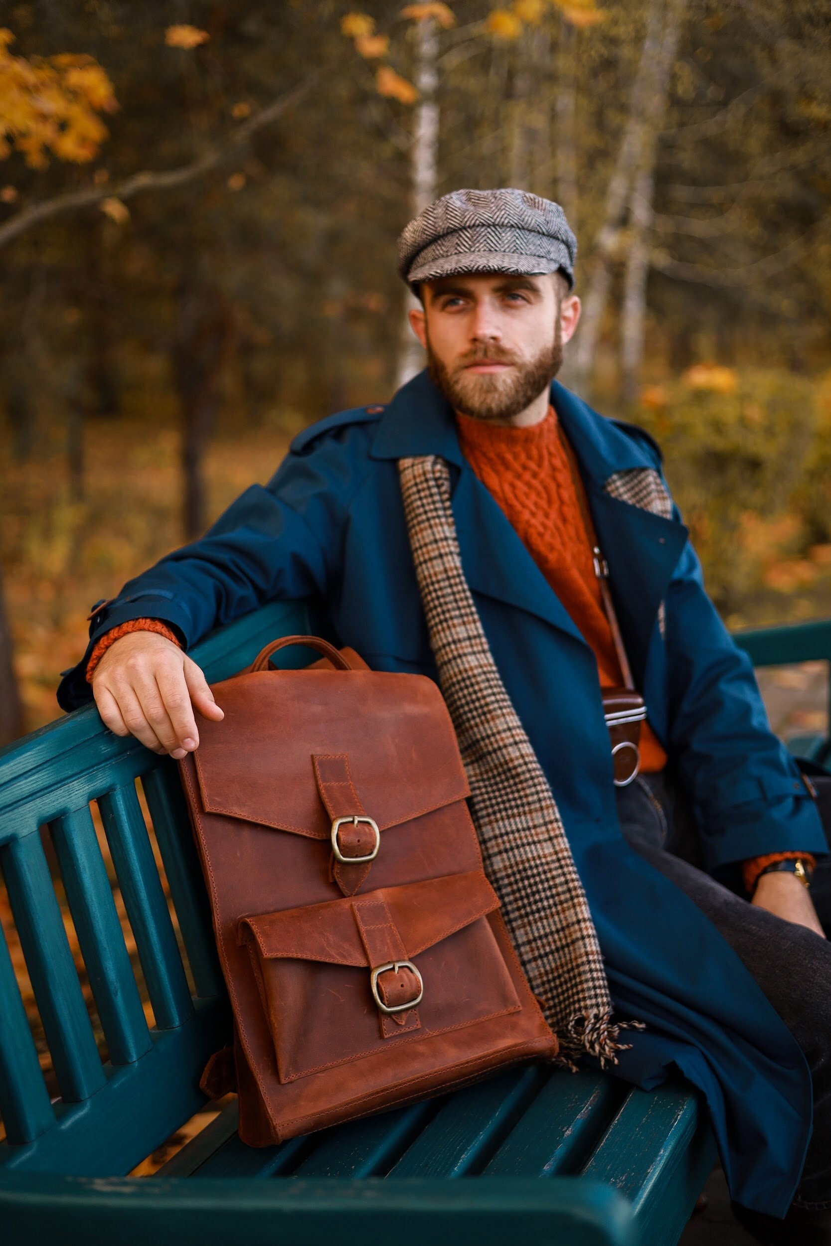 Vintage Brown Canvas Leather Backpack: Cute Monogrammed  display picture 2