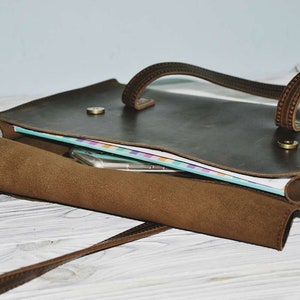 Cartera de cuero para carpeta de archivos para mujer, bolso de cuero para portátil imagen 9