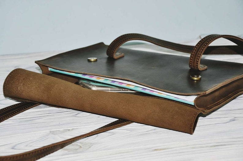 Cartera de cuero para carpeta de archivos para mujer, bolso de cuero para portátil imagen 9