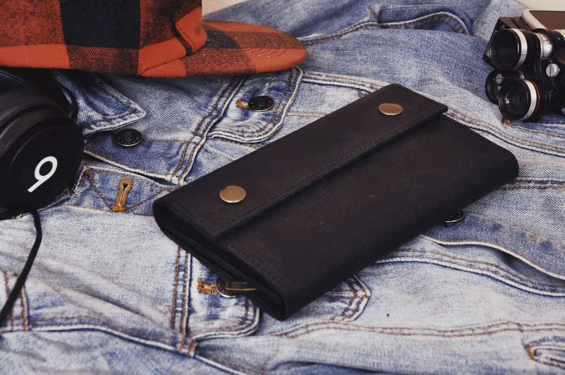 Mens Leather Wallet Leather Wrist Wallet Business Card Holder Etsy