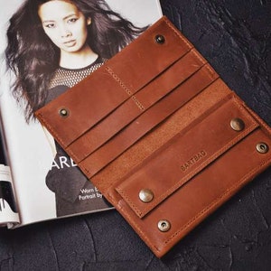 Portafoglio in pelle per donna - Portafoglio lungo personalizzato, portafoglio sottile, portafoglio carino bifold - Portafogli in pelle da donna, regali personalizzati per lei