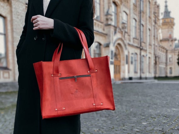 Red leather laptop bag sales