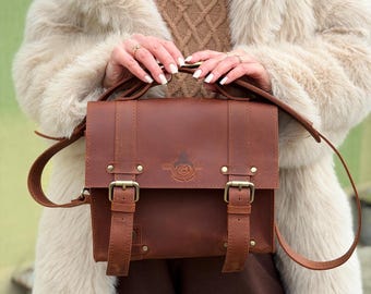 Vintage Leather Satchel Bag | Women’s Crossbody Top Handle Purse