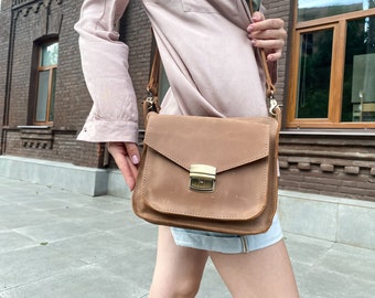 Genuine leather purse bag for women Brown leather crossbody bag Personalised leather bag for women Monogram crossbody bag