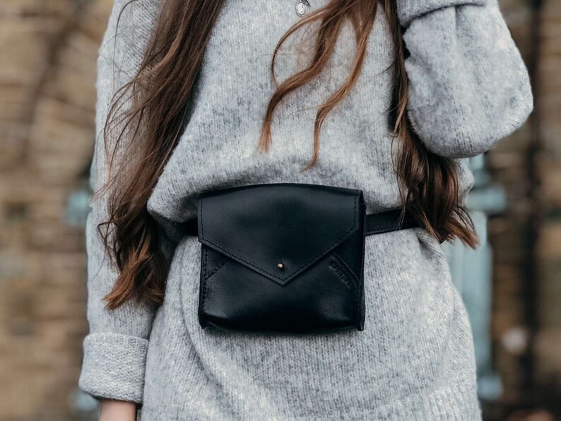 Leather fanny pack for women Waist bag Sling bag for women Black