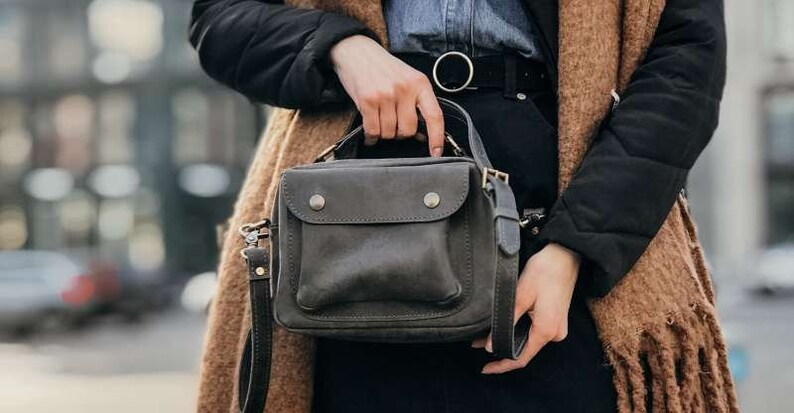 Small crossbody bag leather purse women small leather purse leather travel bag Gray