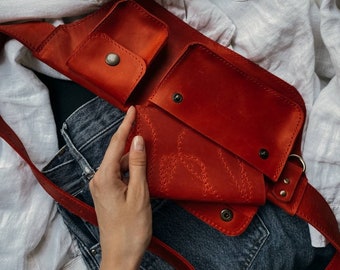 Leather fanny pack for women Utility belt Waist bag