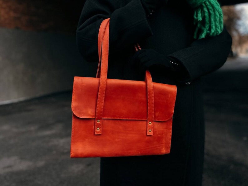Cartera de cuero para carpeta de archivos para mujer, bolso de cuero para portátil imagen 6