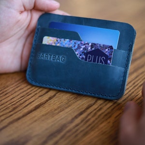 Cartera porta tarjetas Cartera delgada Cartera de cuero personalizada Cartera pequeña para mujer Dark blue