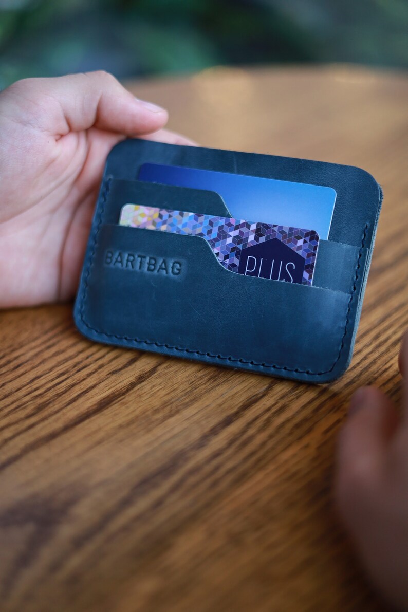 Cartera porta tarjetas Cartera delgada Cartera de cuero personalizada Cartera pequeña para mujer Dark blue
