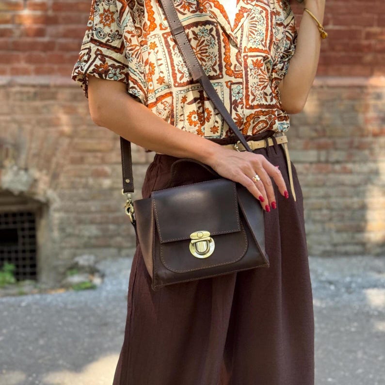 Women's Small Handbag - Real Leather Crossbody Bag - Crazy Horse Purse - Personalized Bag for Women - Handmade Everyday Style Coffee