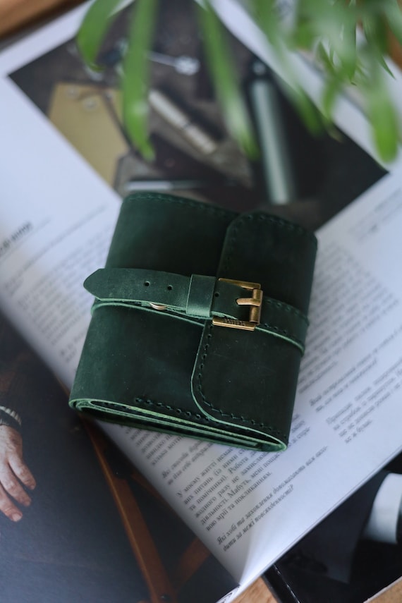 Small leather wallet Mini wallet Womens wallet Green leather wallet Personalized wallet Engraved wallet