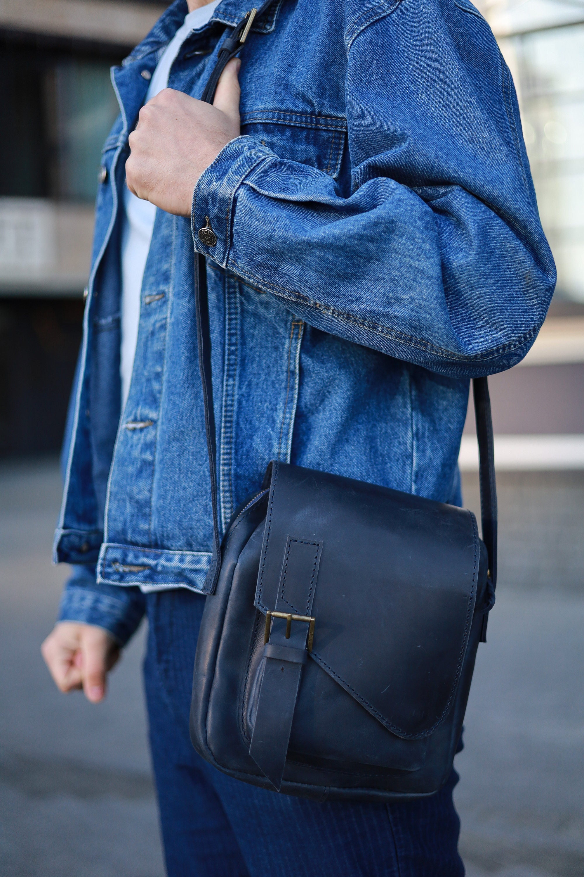 Leather Messenger Bag Men Small Crossbody Bag Small Shoulder Etsy