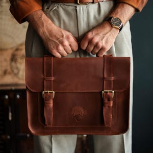 Porte-documents en cuir personnalisé pour hommes | Sac messager pour ordinateur portable | Sac cartable en cuir pour hommes | Cadeau en cuir parfait pour lui