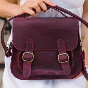 Sac bandoulière vintage en cuir bordeaux | Sac à main cartable pour femme | Sac à bandoulière en cuir élégant | Cadeau parfait pour elle | Sac élégant au quotidien