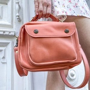 Small leather purse Leather bag women Cross body purse Leather shoulder bag Peach / rose wine