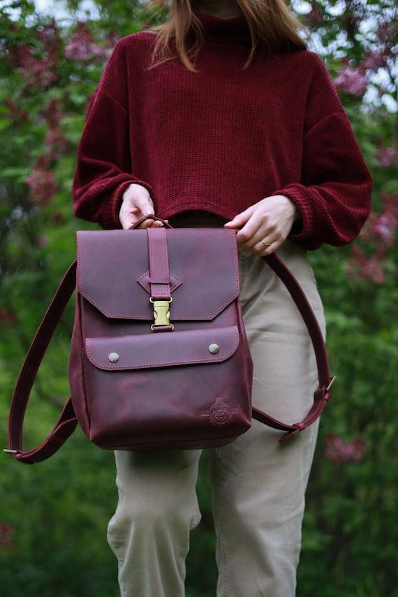 Mini Leather Backpack Purse Convertible Burgundy Women's