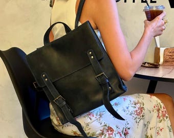 Genuine Leather Satchel Backpack for Women: Unisex Purse Bag and Vintage-style Backpack